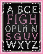 Chalkboard Alphabet Pink Border Rug