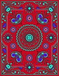 Vibrant Red Teal Floral Medallion Rug