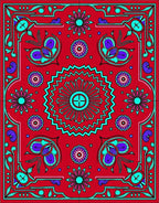 Vibrant Red Teal Floral Medallion Rug