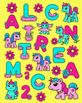 Pink Blue Unicorn Flowers Alphabet Kids Rug