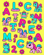 Pink Blue Unicorn Flowers Alphabet Kids Rug