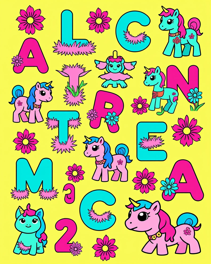 Pink Blue Unicorn Flowers Alphabet Kids Rug
