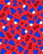 Red Blue Geometric Number Collage Rug