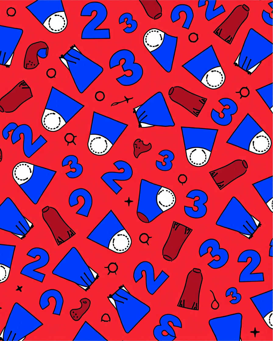 Red Blue Geometric Number Collage Rug