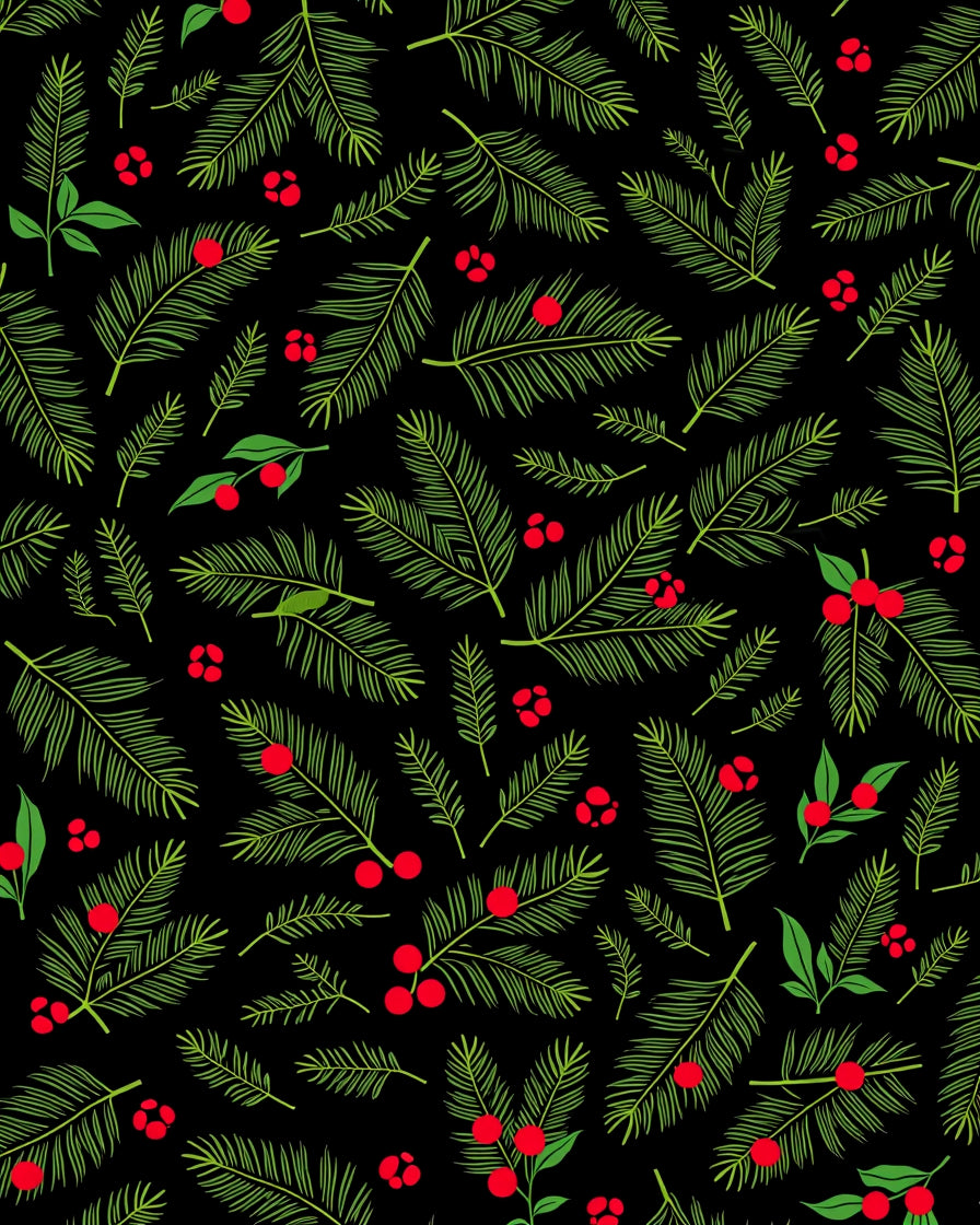 Winter Greenery Red Berry Garland Rug