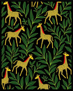 Yellow Giraffe Green Leaf Black Background Rug
