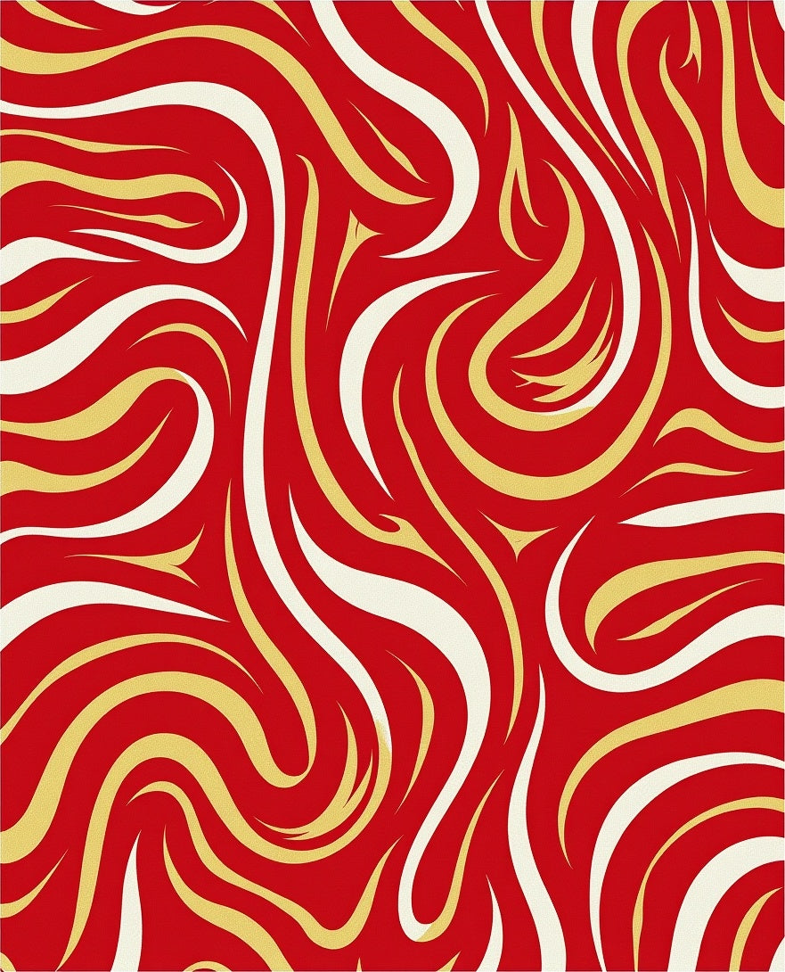Crimson Cream Gold Flowing Waves Rug