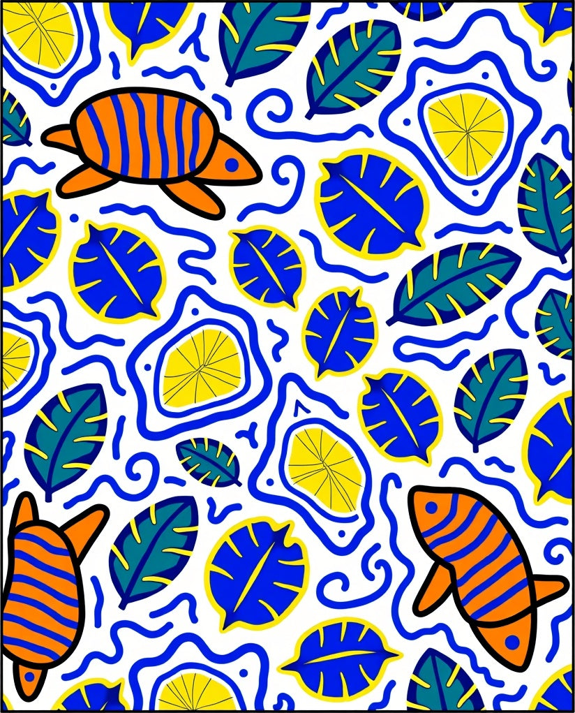 Whimsical Blue Orange Sea Life Rug