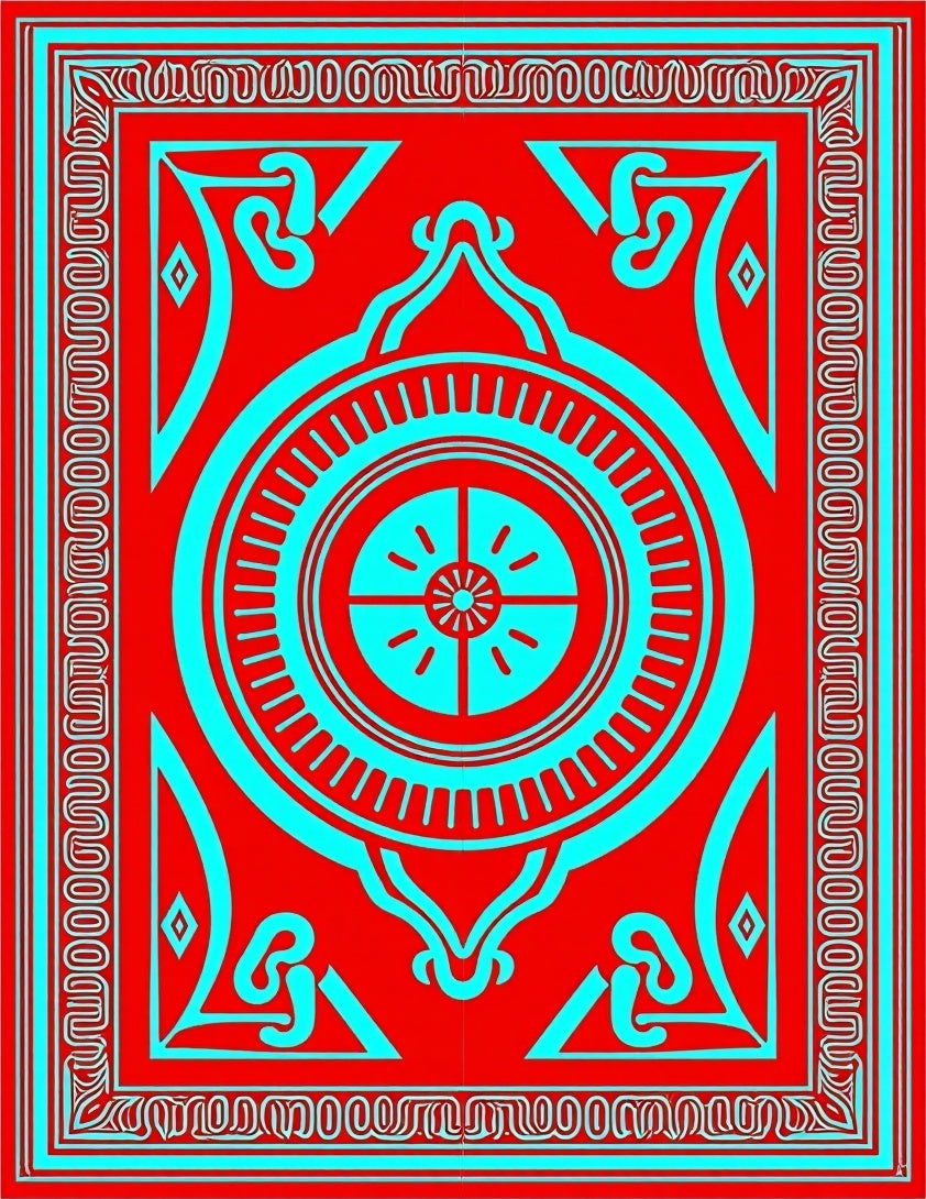 Crimson Cyan Mandala Sunburst Rug