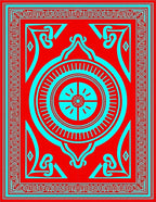 Crimson Cyan Mandala Sunburst Rug