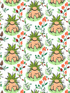 Whimsical Orange Floral Green Creature Rug