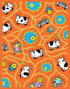 Whimsical Orange Cow Flower Collage Rug