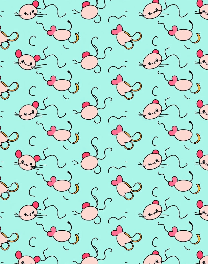 Cute Pink Mice Aqua Background Repeating Rug