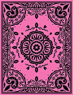 Pink Black Floral Medallion Swirl Rug