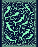 Aquatic Mermaids Neon Whimsical Navy Rug