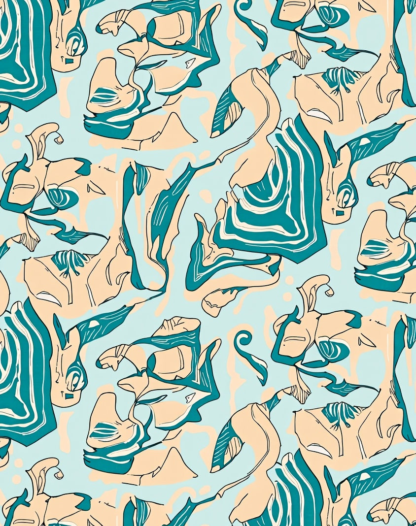 Abstract Teal Peach Organic Flow Rug