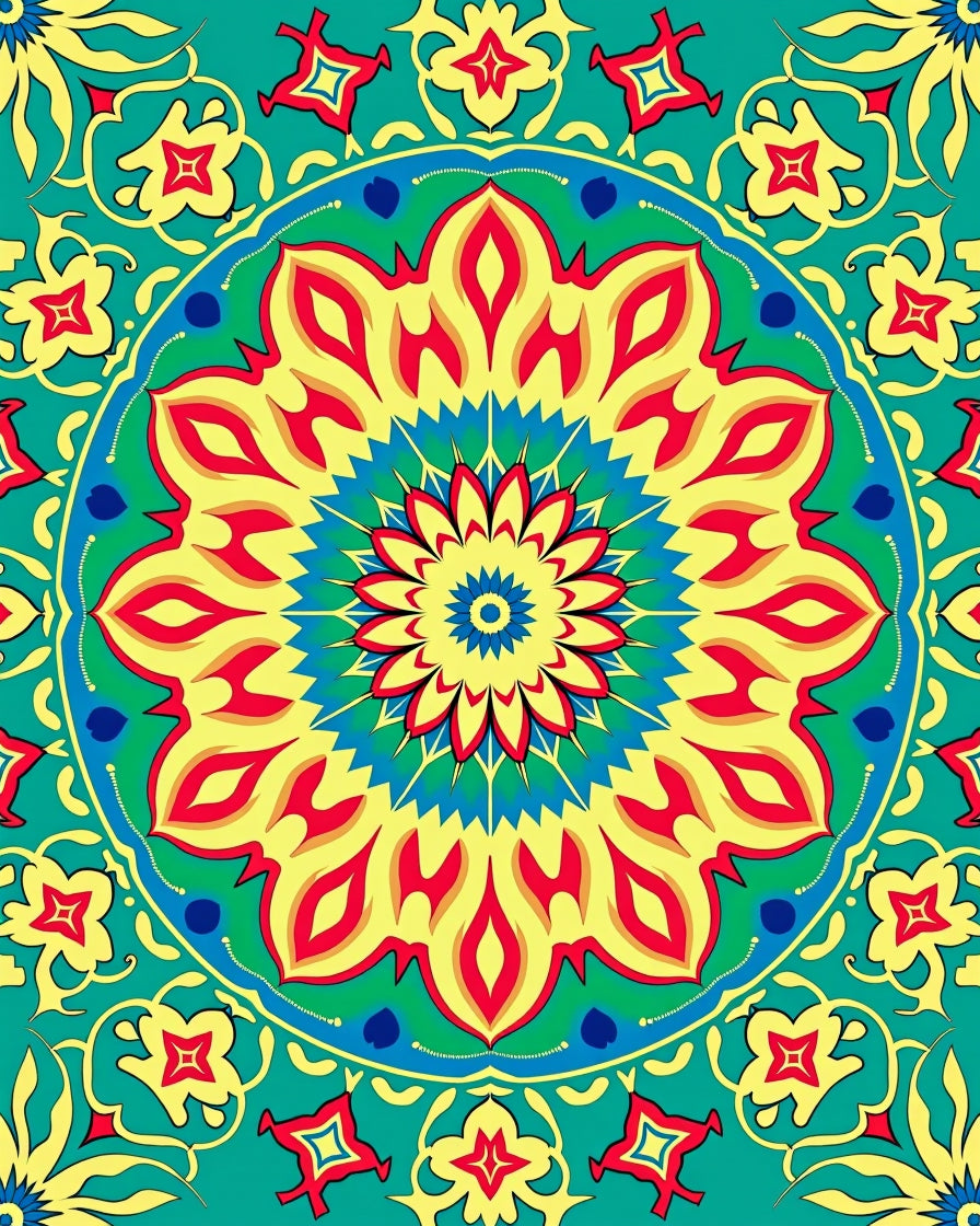 Vibrant Teal Floral Mandala Rug