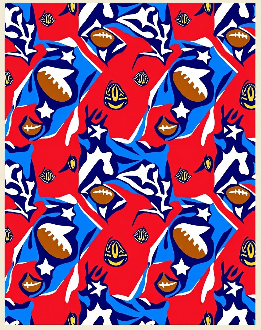 Bold Red Blue Football Stars Collage Rug