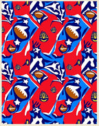 Bold Red Blue Football Stars Collage Rug