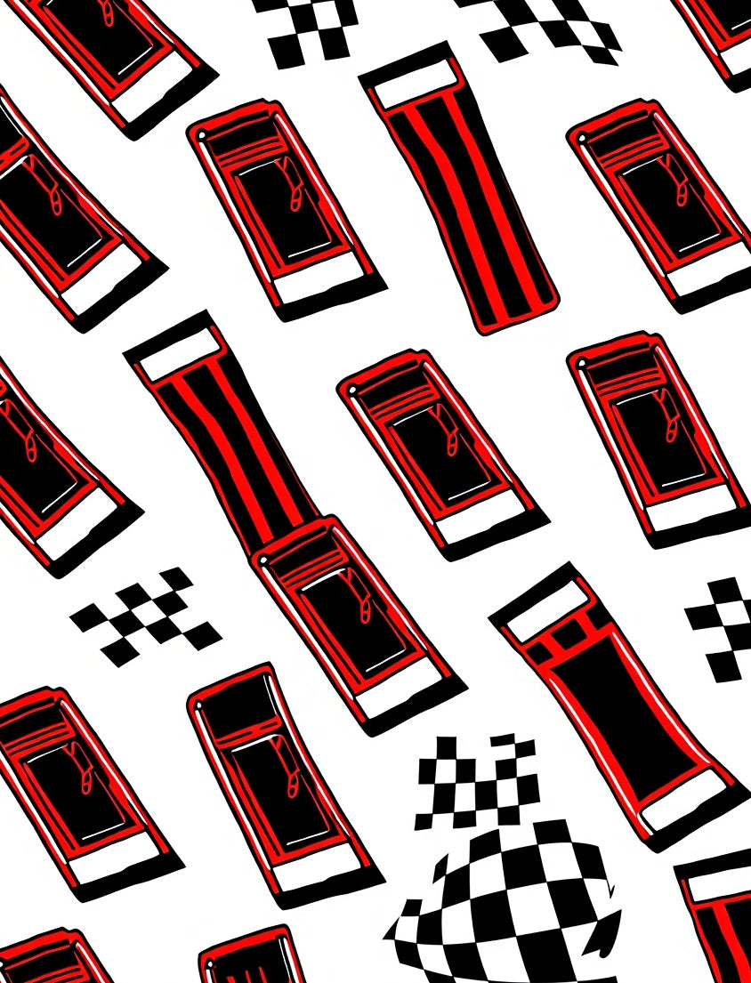 Red Black Stripes Checkered Boxes Rug