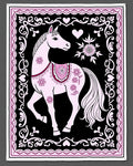 Pink Horse Floral Heart Border Rug