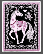 Pink Horse Floral Heart Border Rug
