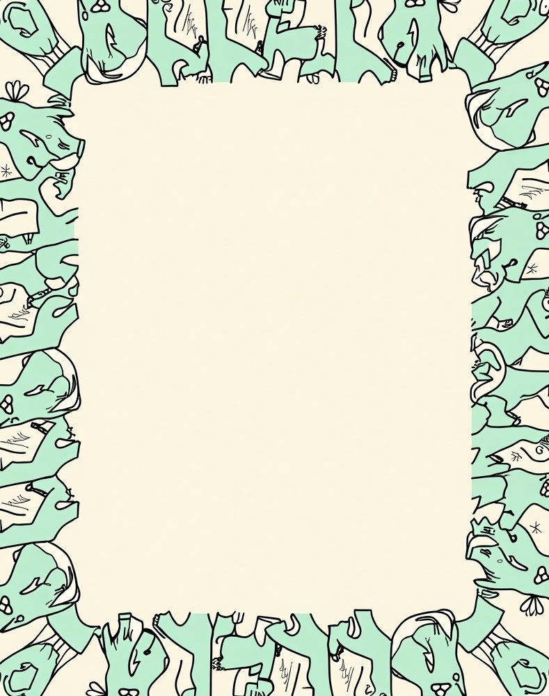 Mint Green Abstract Figures Border Rug