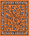 Orange Vine Leaf Scrollwork Border Rug