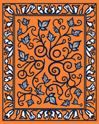 Orange Vine Leaf Scrollwork Border Rug