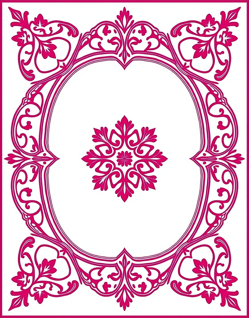 Ornate Crimson Floral Medallion Frame Rug