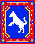 Red Blue White Dog Star Border Rug