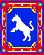 Red Blue White Dog Star Border Rug