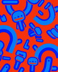 Funny Blue Characters Orange Background Rug