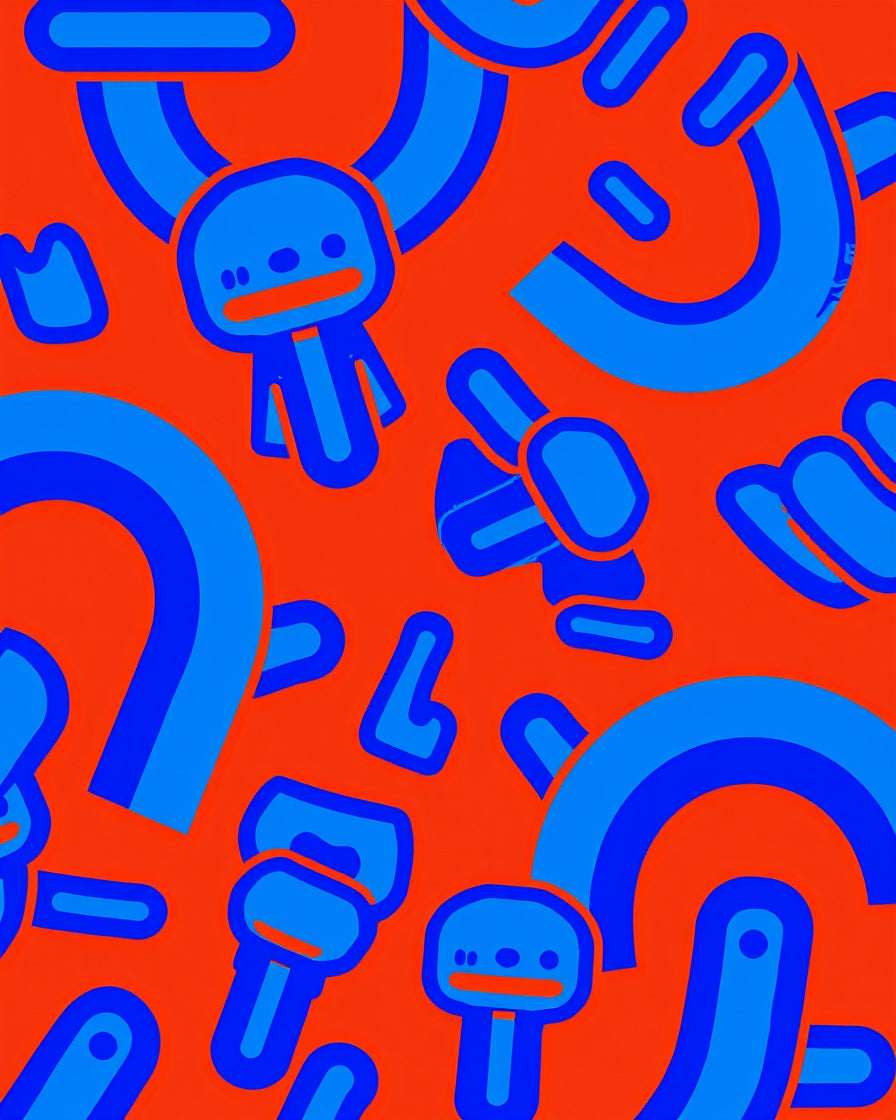 Funny Blue Characters Orange Background Rug