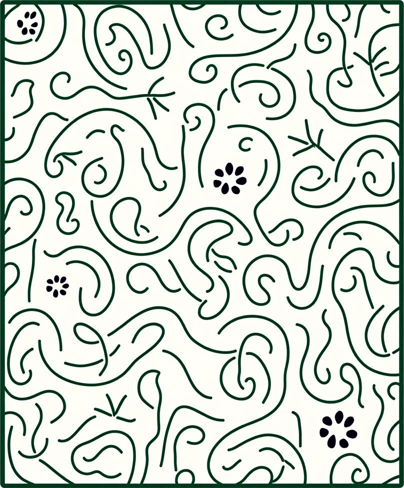 Dark Green Whimsical Floral Swirl Rug