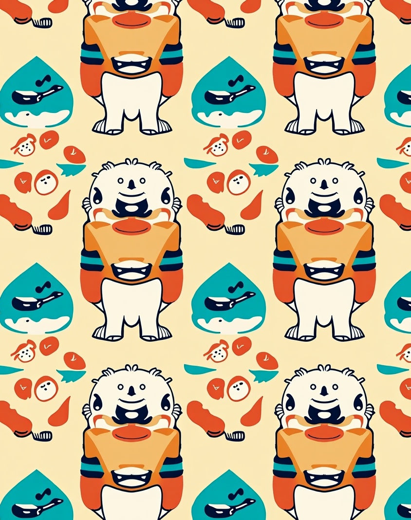 Whimsical Orange Blue Monster Characters Rug