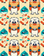 Whimsical Orange Blue Monster Characters Rug