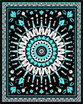 Black Turquoise White Sunburst Medallion Rug