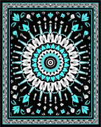 Black Turquoise White Sunburst Medallion Rug