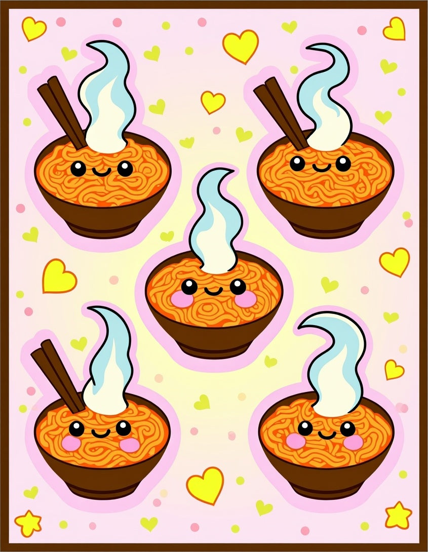 Kawaii Noodle Bowl Hearts Rug