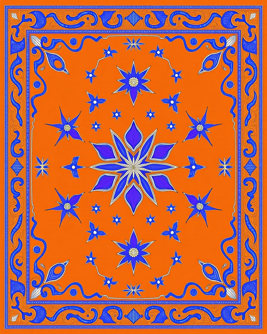 Vibrant Blue Starburst Floral Medallion Rug