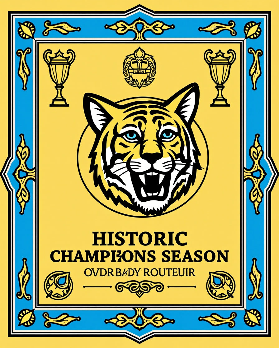 Bold Yellow Tiger Trophy Emblem Rug
