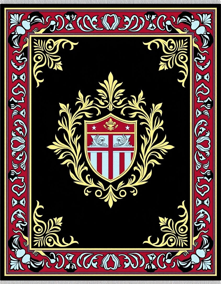Black Red Gold Crest Oriental Rug