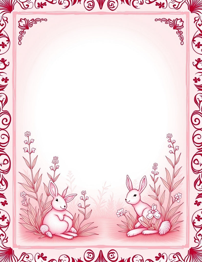 Whimsical Pink Bunny Meadow Scene Rug