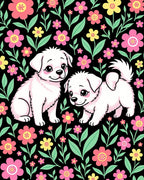Cute Puppies Pink Flower Garden Rug