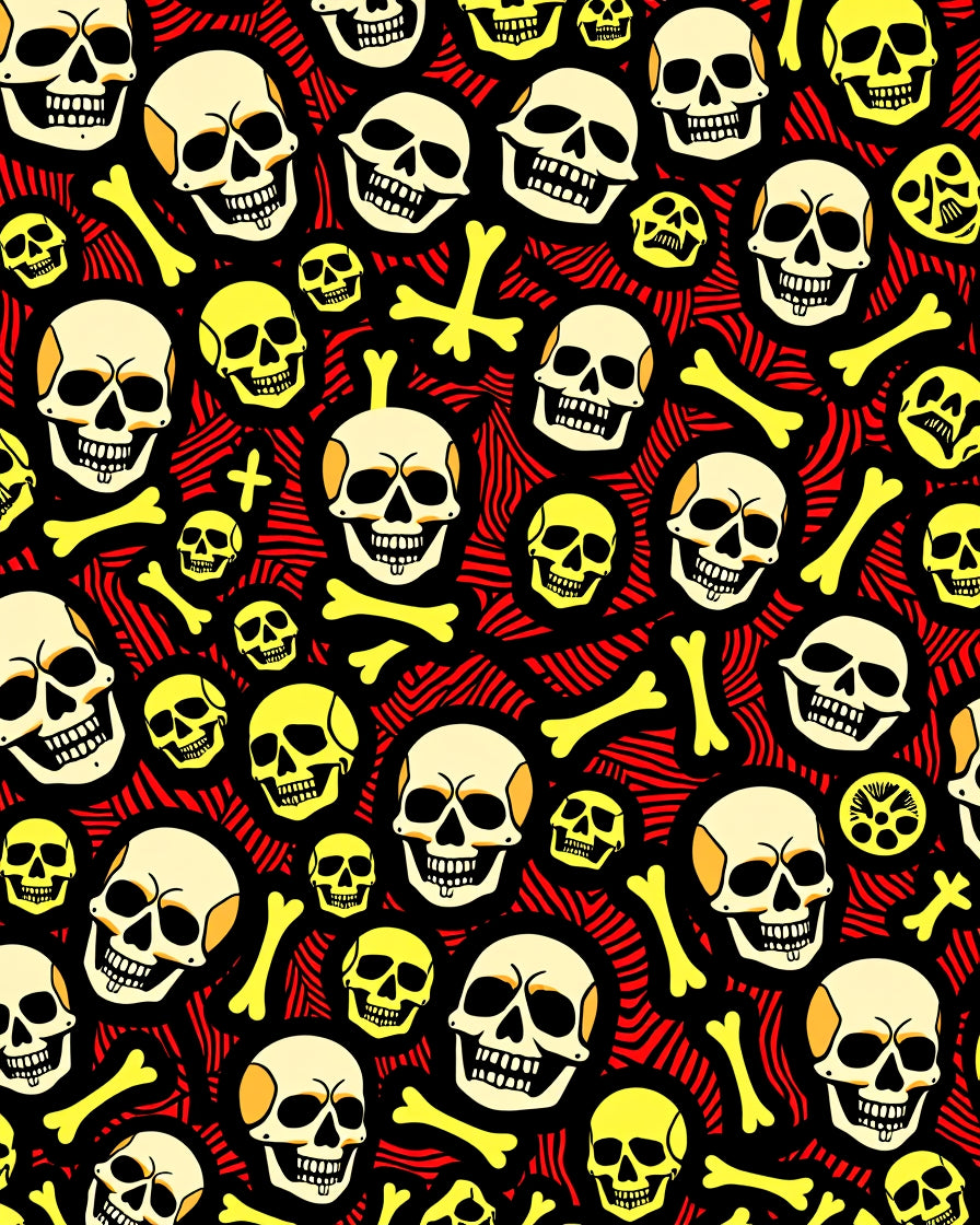 Spooky Skulls Bones Red Swirls Rug