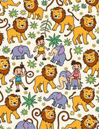 Cute Cartoon Lions Elephants Woodland Kids Rug