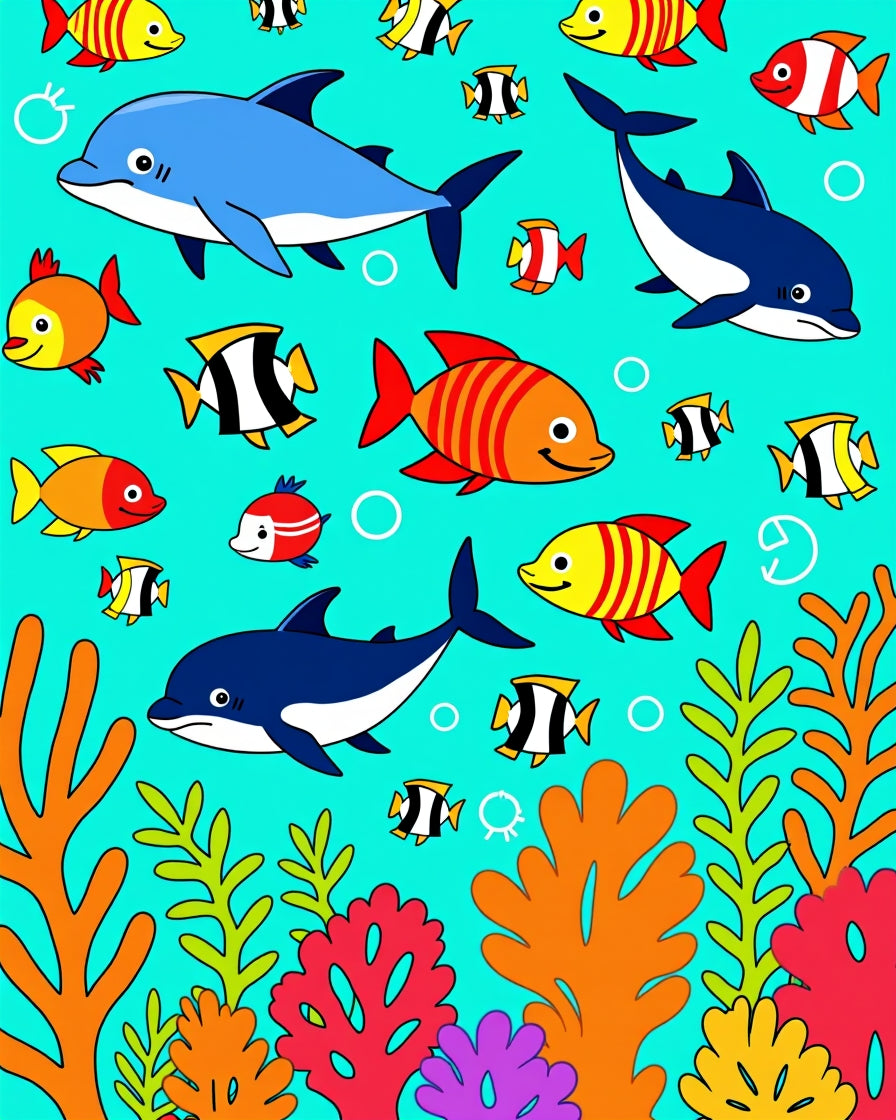 Vibrant Ocean Coral Dolphin Fish Fun Rug