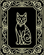 Elegant Black Cream Feline Frame Rug