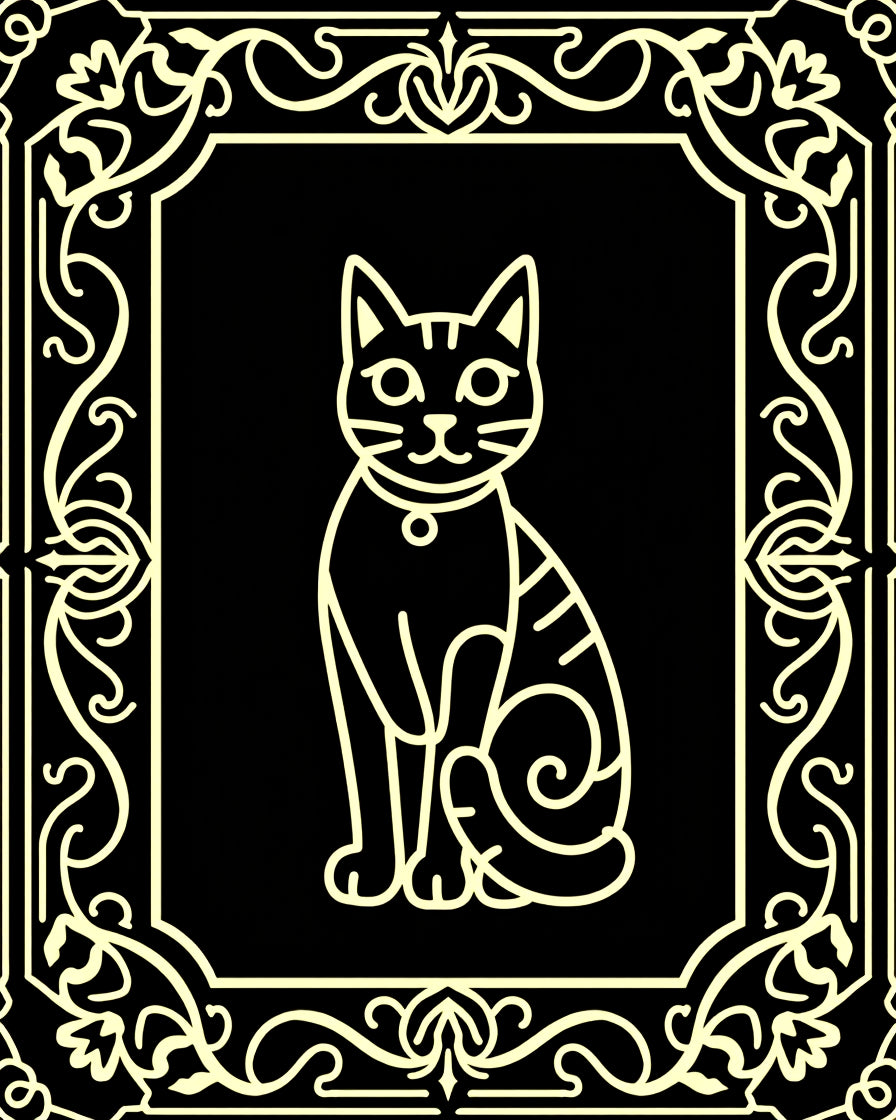 Elegant Black Cream Feline Frame Rug